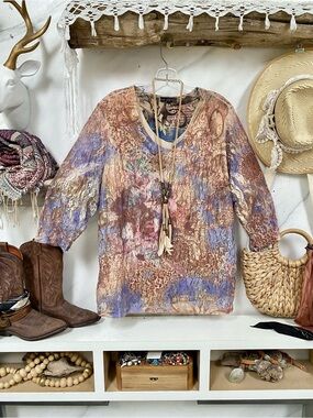 Enchanting lace boho watercolour blouse w shabby chic Gypsy rustic vibe